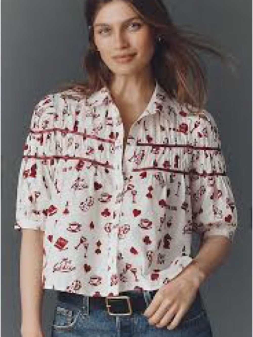 Maeve White Blouse with Red Floral Print